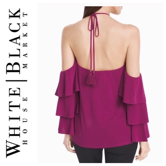 WHITE HOUSE BLACK MARKET OFF THE SHOULDER TIERED TOP SIZE 6 - Picture 3 of 12